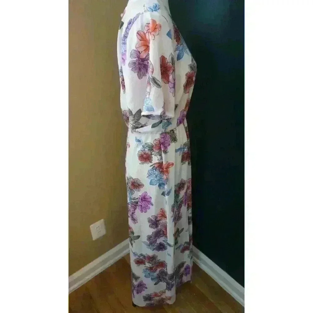 Crystal Sky White Floral Maxi V-Neck Flutter Short Sleeves Boho Dress Size 9 - Picture 9 of 15